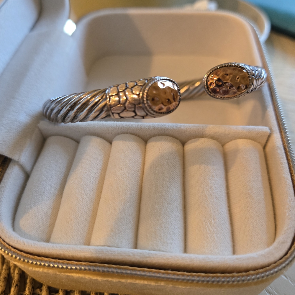 Samuel B. Sterling Silver & 18k Rose Gold Hammered Caps Twisted Cuff Bracelet